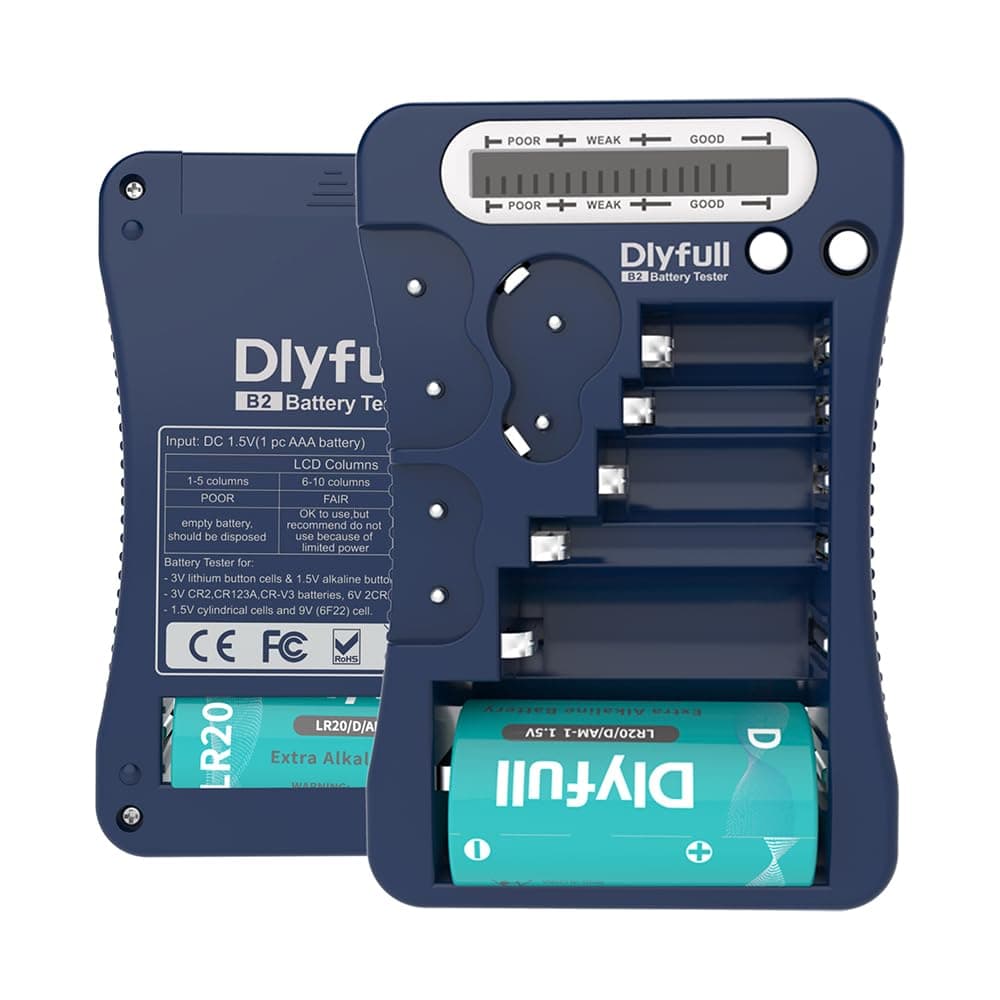 Dlyfull LCD Universal Batterietester für AA AAA C D 9V Digitaler Testgerät für CR123A CR2 CRV3 2CR5 CRP2 Batterie Testgerät für 1,5V und 3V Knopfzellen, Blau Angebot bei HelloDeals