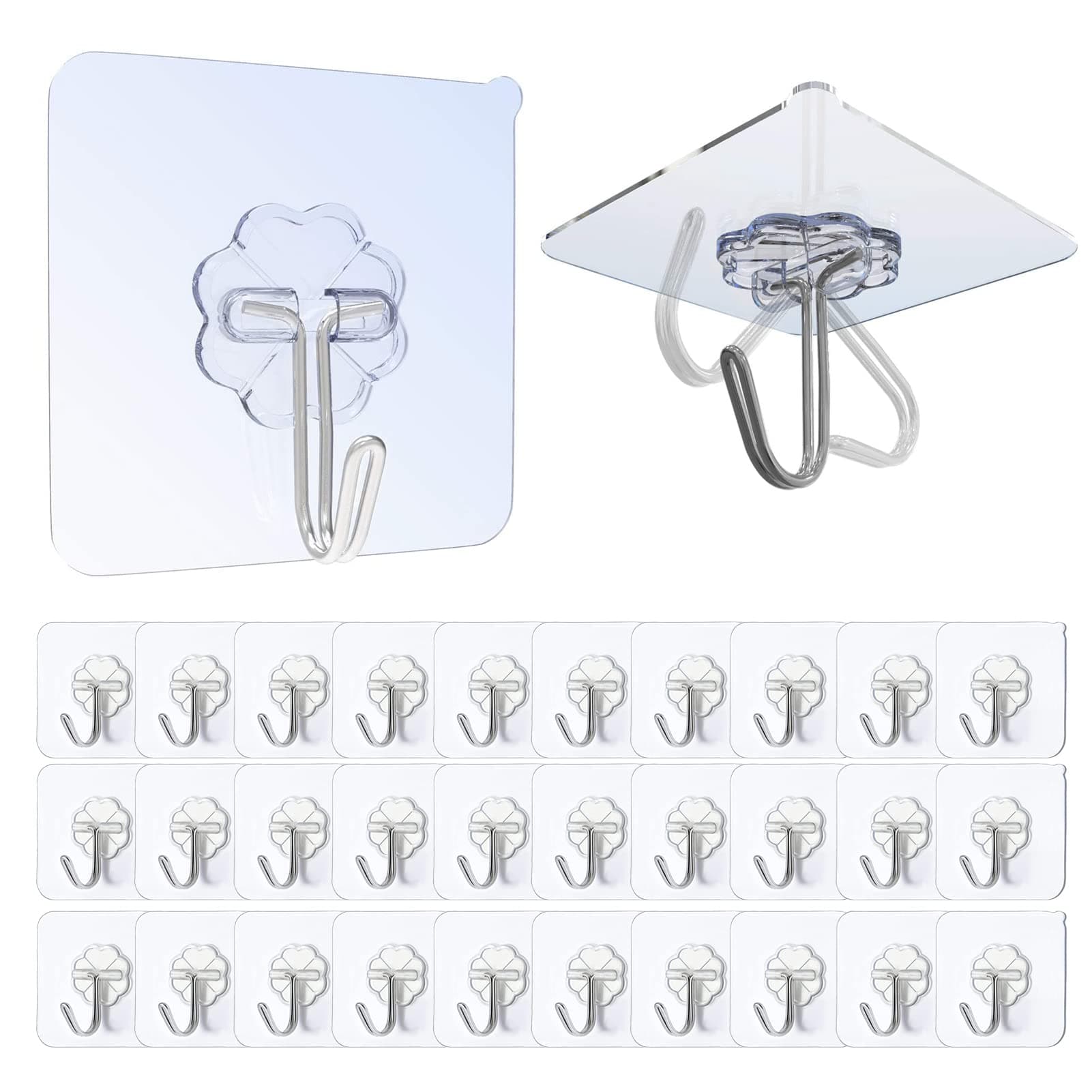 Haken Selbstklebend, 30 Stück Klebehaken Transparent Ohne Bohren (max 10 kg) Nahtloser Wasserdicht und Ölfest Mehrzweck Klebe Haken, Wandhaken Selbstklebend für Küche Bad Transparent 30 Stücke Angebot bei HelloDeals