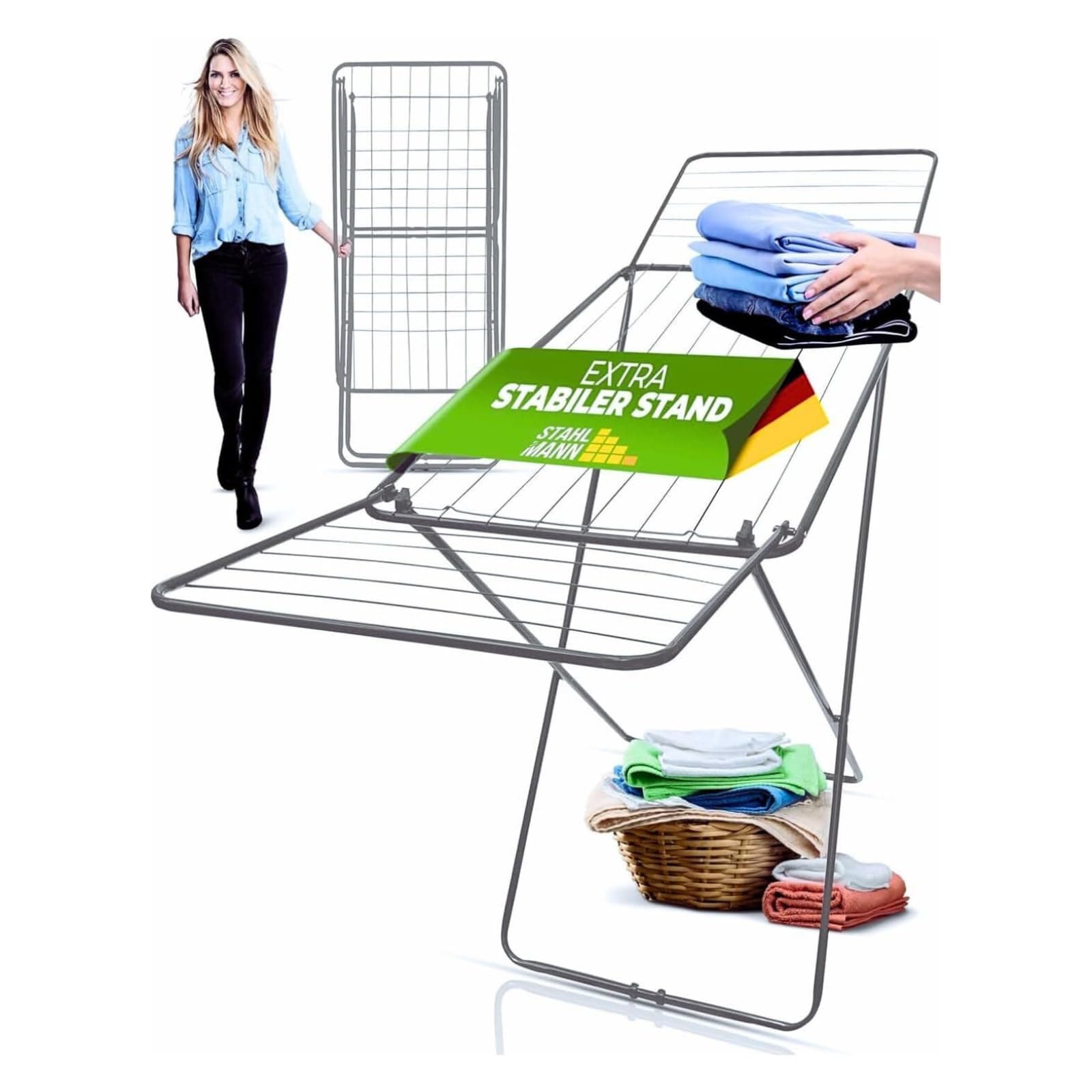 STAHLMANN ® Wäscheständer [18 m Trockenfläche] - Wäscheständer Silber platzsparend mit rutschfesten Füßen - Klappbarer Flügelwäscheständer -Wäschetrockner Angebot bei HelloDeals