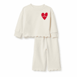 Amazon Essentials Baby - Mädchen Set aus Hose und Oberteil aus French Terry 18 Monate Elfenbein Rot Valentinstag Angebot bei HelloDeals