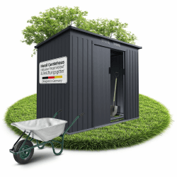 Juskys Metall Geräteschuppen M – Dunkelgrau, wetterfest mit Fundamentrahmen, Schiebetür & abschließbar - für Garten & Aufbewahrung Dunkelgrau M Angebot bei HelloDeals
