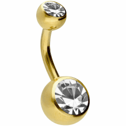 PIERCINGLINE Bauchnabelpiercing aus Chirurgenstahl mit 2 Kristallen - Bananabell Piercing in stylischen Farben und 4 Größen Goldfarben / Kristallfarbe: Kristallklar 10.0 Millimeter Angebot bei HelloDeals