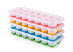 Silikon Eiswürfelform mit Deckel BPA Frei, 4 Pack Eiswürfelbehälter Stapelbar, Sichere Gesunde Eiswürfel Form für Babybrei Cocktail Whiskey Kaffee (Blau+Grün+Rosa+Gelb) Angebot bei HelloDeals