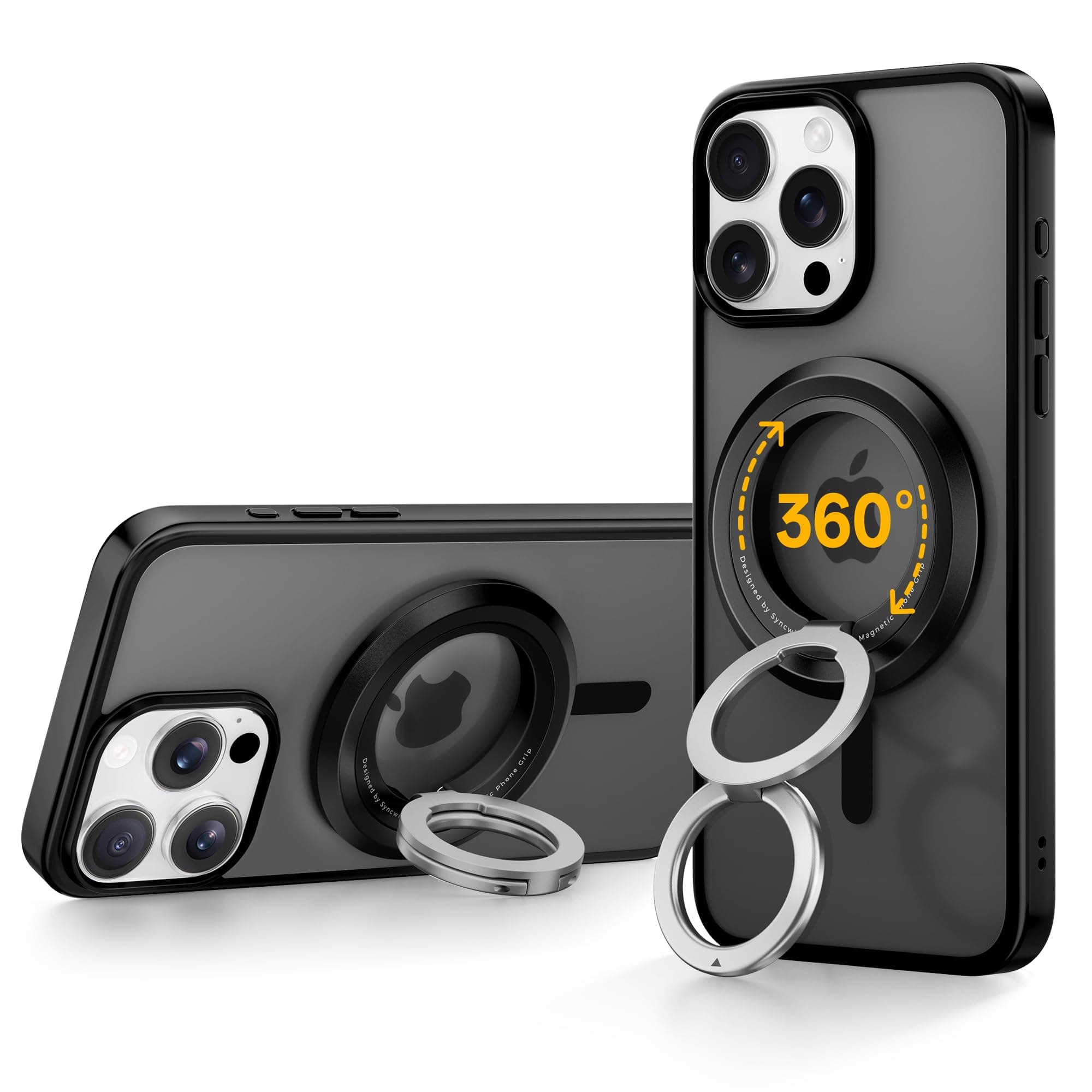 SYNCWIRE Handy Ring Halterung Magnetisch für MagSafe - 360° Drehbarer Magnetischer Ringhalter für Handy Fingerhalter für iPhone 17 16 15 14 13 12 Pro Max Kompatibel mit MagSafe Zubehör – Schwarz Schwarz Doppelring Angebot bei HelloDeals