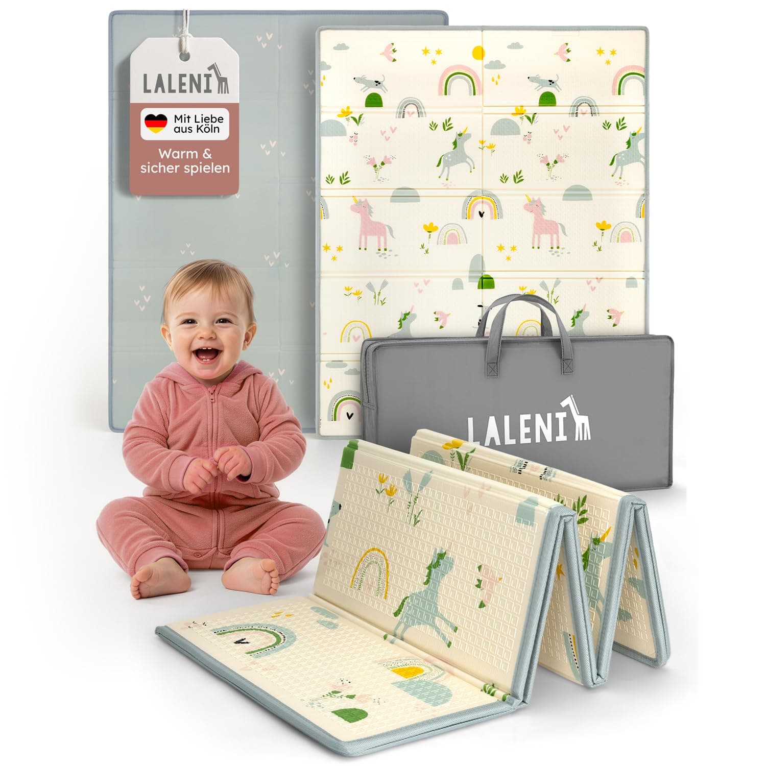 Laleni Krabbelmatte Baby 120x150x1 cm - wasserdichte Spielmatte Baby faltbar - isolierende Bodenmatte Kinder - weich & schützt vor kaltem Untergrund - Krabbeldecke Outdoor & Indoor - Regenbogen-Motiv Regenbogen 120x150x1cm Angebot bei HelloDeals
