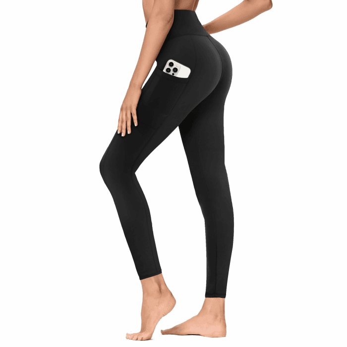 TNNZEET Leggings Damen High Waist mit Taschen Sporthose Blickdicht Sportleggins Lang Weiche Yogahose Elastische Hosen Sport Gym Laufhose L-XL A-schwarz Angebot bei HelloDeals