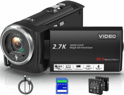Videokamera 2.7K 56MP Camcorder 16X Digitalzoom Vlogging Camera mit LED-Fülllicht für YouTube, 2.8" LCD Bildschirm Camcorder mit 32 GB SD-Karte, 2 Batterien DV101 Angebot bei HelloDeals