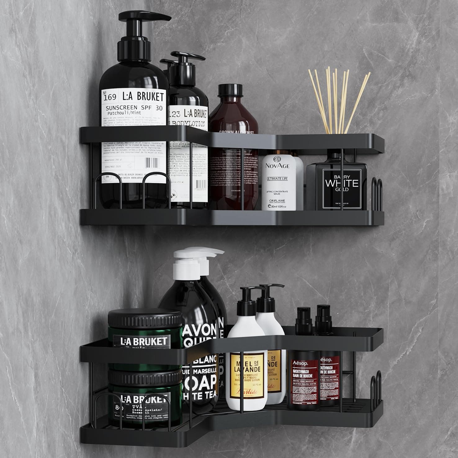AceMining Duschablage Ohne Bohren, 2 Pcs Schwarz Duschregal, Kohlenstoffstahl Badregal mit Kleber, Shampoo Halterung für Dusche, Rostbeständiger Duschkorb, Dusche Halterung Zubehör, Badezimmer Regal 2 Pack Schwarz Angebot bei HelloDeals