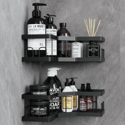 AceMining Duschablage Ohne Bohren, 2 Pcs Schwarz Duschregal, Kohlenstoffstahl Badregal mit Kleber, Shampoo Halterung für Dusche, Rostbeständiger Duschkorb, Dusche Halterung Zubehör, Badezimmer Regal 2 Pack Schwarz Angebot bei HelloDeals