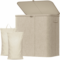 Lifewit Wäschekorb 145L mit Deckel, Großer Wäschesammler aus Kunststoff, Fächer Wäschebox Laundry Basket für Bad, Schlafzimmer, Waschraum, Beige Beige 145L Angebot bei HelloDeals
