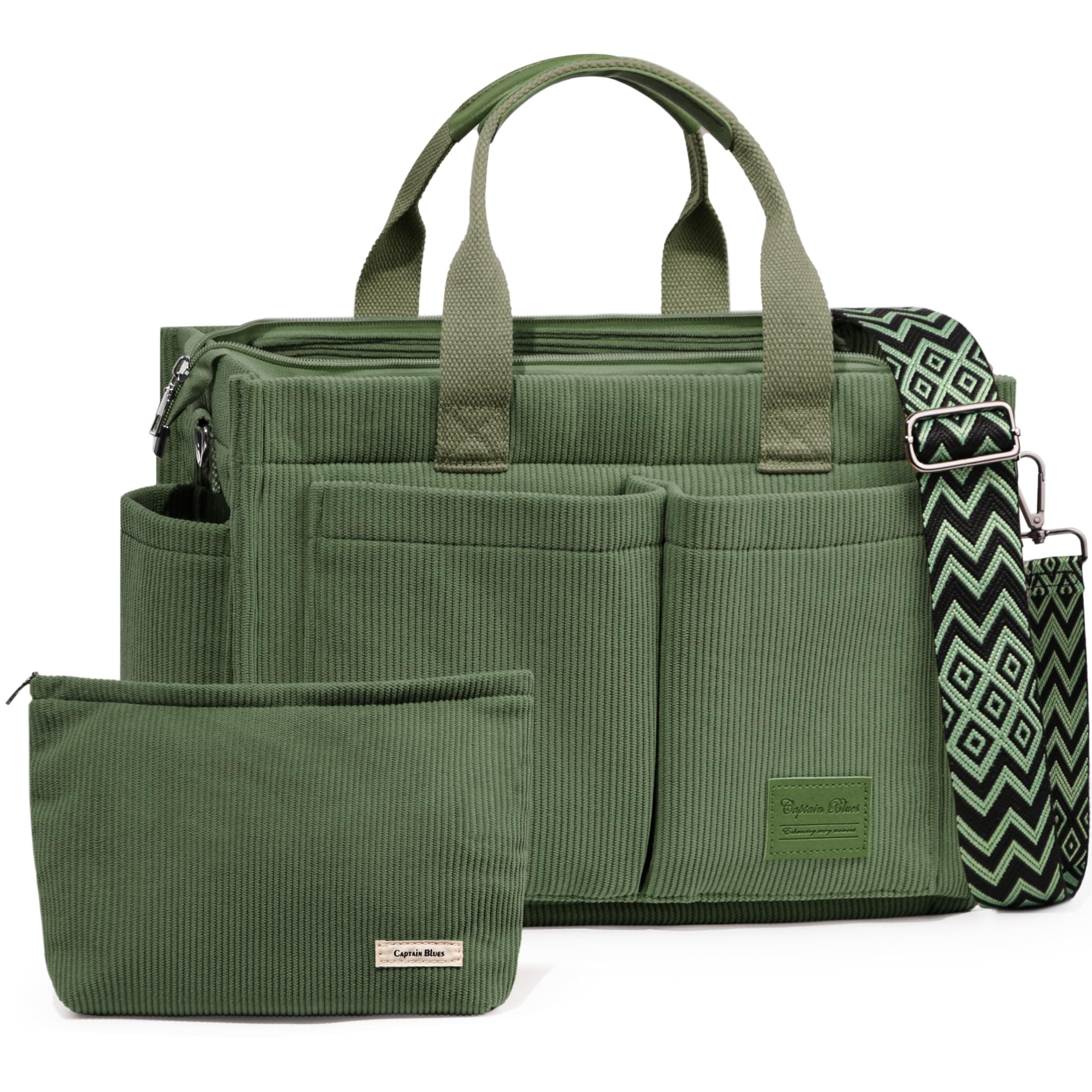 Captain Blues Cord Tasche Damen, Große Handtasche, Shopper Tasche, Arbeitstasche Damen, Umhängetasche mit Reißverschluss, Cord Tote Bag für Uni & Alltag Grün Angebot bei HelloDeals