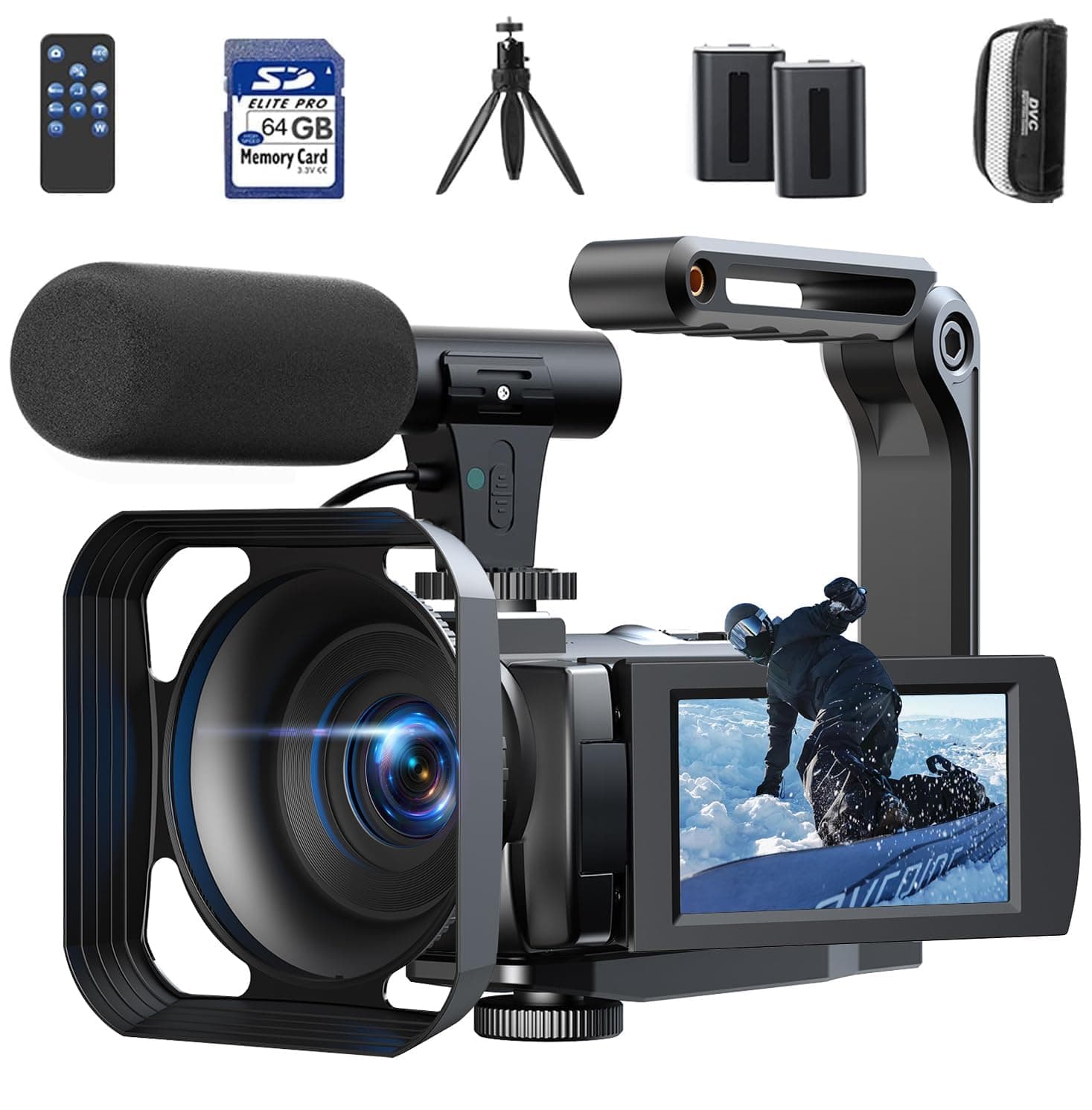 Videokamera 5K Camcorder 56MP WiFi Vlogging Kamera für YouTube Digitalzoom 16X Touchscreen 3" IR Nachtsicht Video Camera mit 2 Batterien, 64GB Karte, Fernbedienung, Mikrofon 5K-56MP Angebot bei HelloDeals