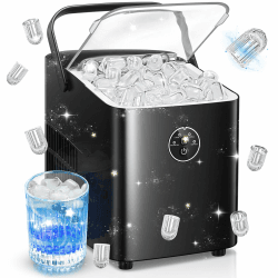 FOHERE Eiswürfelmaschine 14kg 24 Stunden, Eiswürfel in 5 Min, 2 Größen von Bullet Ice, Selbstreinigender Eiswürfelbereiter mit Griff, Eisschaufel u. Korb, Ice Maker für Party Büro RV (Tiefschwarz) Angebot bei HelloDeals