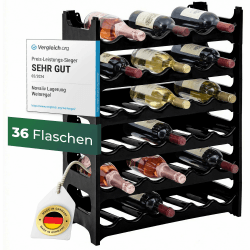 Novaliv Flaschenregal für 36 Flaschen aus Kunststoff, erweiterbar, Weinregal stapelbar, Schwarz, Getränkeregal Flaschen Regalsystem, Regal für Getränke, Flaschenschrank, Spirituosen Regal für 36 Flaschen Schwarz Angebot bei HelloDeals