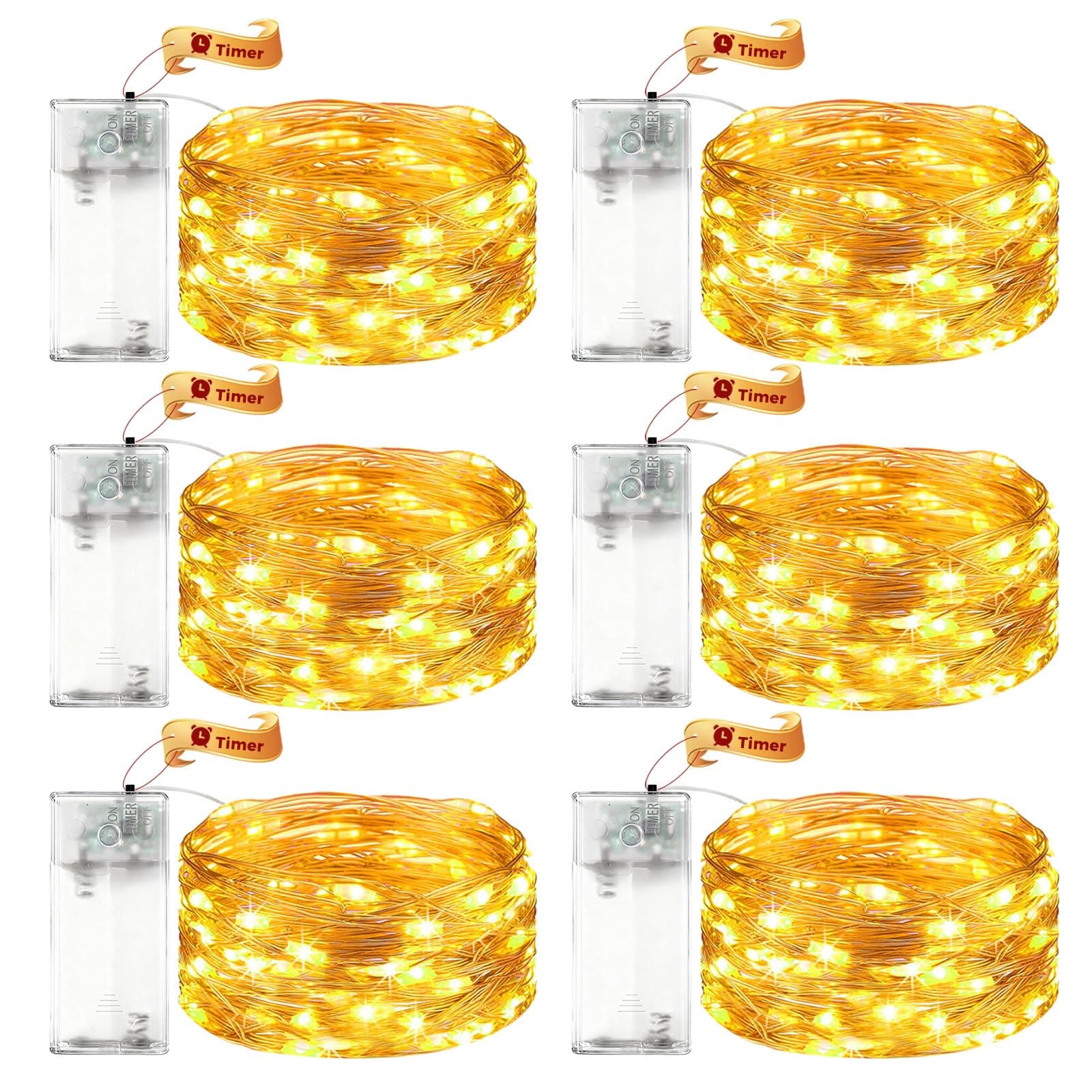 VIKY® 6 Stk LED Lichterkette Batterie mit Timer, 2M 20 LED Micro Kupferdraht Lichterkette Innen Batteriebetrieben, Warmweiß lichterkette mit Timer für Hochzeit, Silvester, Weihnachten Innen Dekoration 2m 20led—warmweiß 6 Stück Angebot bei HelloDeals
