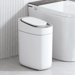 ELPHECO Automatischer Badezimmer-Mülleimer mit Deckel, Sensor, schlank, schmal, aus Kunststoff, wasserdichter Bewegungssensor, für Schlafzimmer, Wohnzimmer, schmalen Raum, 9,5 l Weiss/opulenter Garten Angebot bei HelloDeals