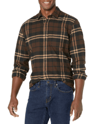Amazon Essentials Herren Langarm-Flanellhemd L Dunkelbraun Karomuster Angebot bei HelloDeals