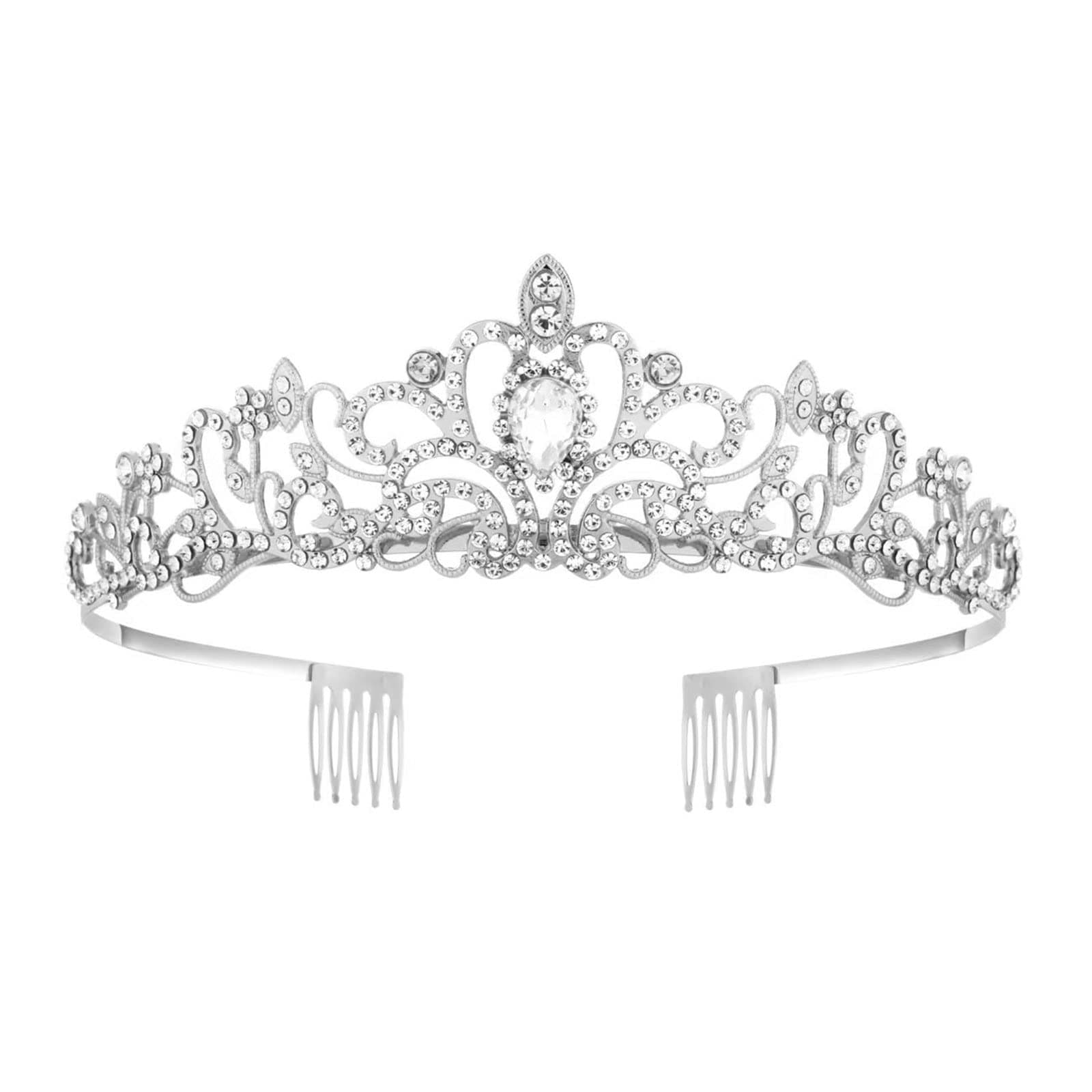 Tiara Kristallkrone mit Strasskamm Silber Strass Tiara Hochzeit Tiara Hochzeit Braut Strass Krone für Geburtstags Hochzeit Abschlussball Prinzessinnenpartys Frauen und Mädchen Angebot bei HelloDeals