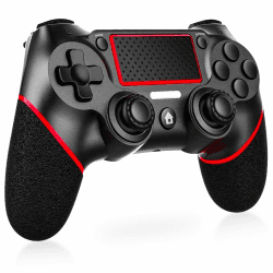 Holilo Wireless Controller für PS-4, Gamepad Joystick Replacement Controller Kompatibel mit PS4 Pro/Slim mit 6-Achsen Gyro/Dual Vibration Sensor/Hochpräzises Touchpanel/3,5mm Audiobuchse(Rot) Schwarz/Rot Angebot bei HelloDeals