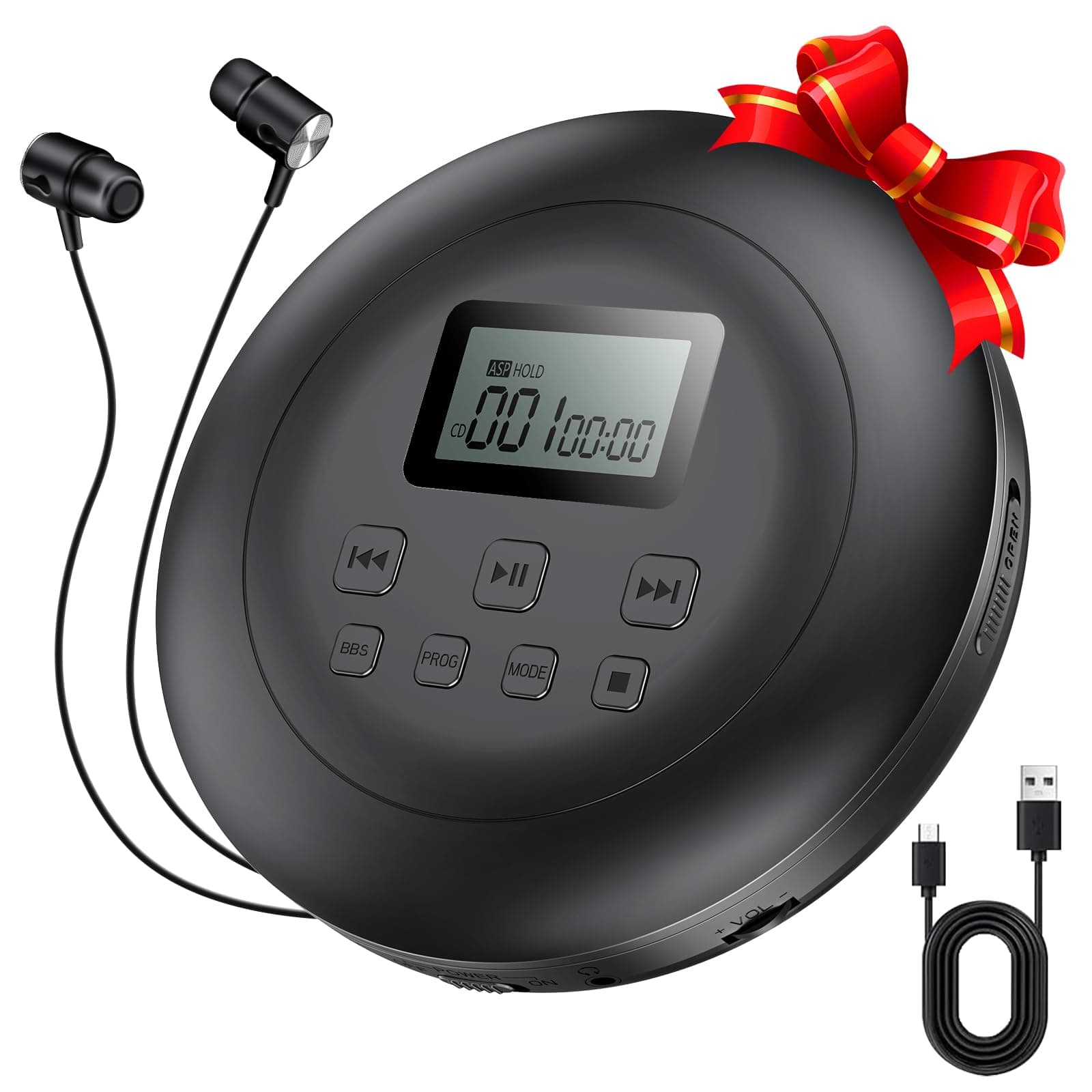 Gueray Tragbarer CD-Player CD Spieler Persönliche CD Player mit Kopfhörer LCD Display Anti-Skip Schutz HiFi Klassische CD Musik Player Speicher CD Player für Auto Zuhause (Schwarz) Angebot bei HelloDeals
