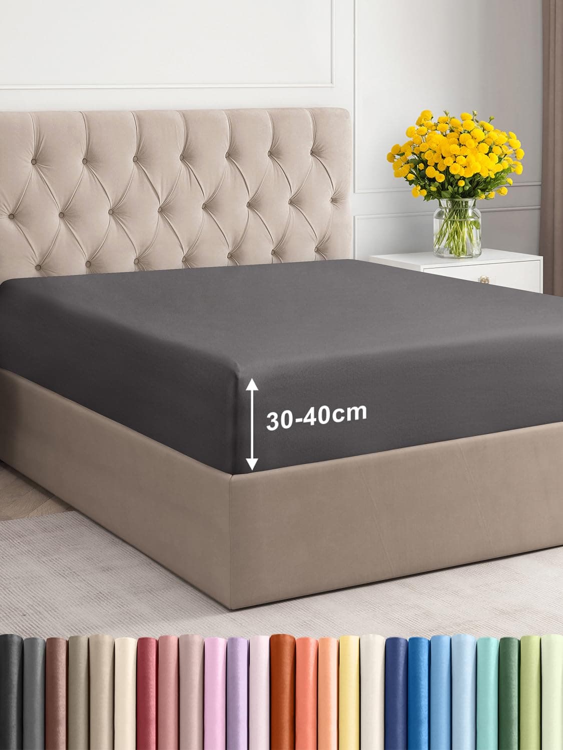 Spannbettlaken 180x200cm - Extra Tiefes Spannbetttuch für Matratzen bis 40 cm (16") Höhe - Weiche Gebürstete Polyester Mikrofaser - Knitterfrei, Schrumpf- & Farbbeständig - Oeko-TEX - Dunkelgrau 03 - Dunkelgrau 180 x 200 40 cm Deep Pocket Angebot bei HelloDeals