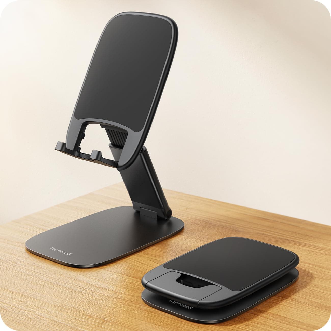 Lamicall Handy Ständer, Verstellbare Handyhalterung Tisch - [1,5cm Super Dünn] Faltbarer Handyständer Handy Halterung für Schreibtisch, Tragbarer Handyhalter für iPhone 17 16 15 14, Samsung Smartphone -Schwarz Angebot bei HelloDeals