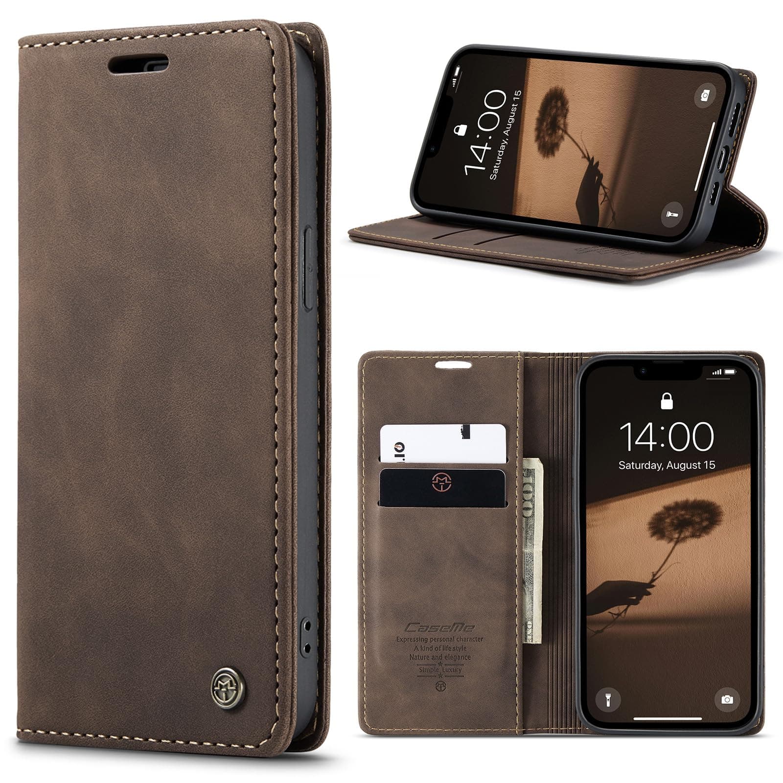 hülle iPhone 16E klapphülle Premium Lederhülle Weiches Vintage-Nubukleder Faltbare Ständer Schutzhülle Kartenfach Standfunktion Handyhülle iPhone 16E - Kaffee iPhone 16E Kaffee Angebot bei HelloDeals