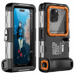 Unterwasser-Tauchgehäuse für iPhone 17/16/15/14/13/12/11 Pro Max/XR/XS/X & mehr, Professioneller Schutz [15m/50ft], wasserdichte Hülle für Schnorcheln, Surfen, Fotos & Videos (Schwarz-Orange) Angebot bei HelloDeals