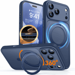 CANSHN 360° Ständer für iPhone 17 Pro Hülle mit Kameraschutz [Camera Control Button] für Magsafe (Magnetischer Robust Standring), Matt Dunkelblau iPhone 17 Pro Z- Dunkelblau Angebot bei HelloDeals