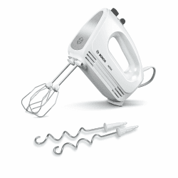 Bosch Handrührgerät, 2 Rührbesen, 2 Knethaken, Edelstahl, spülmaschinenfest, 4 Stufen, Turbostufe, leicht, leise, 400 W, weiß, CleverMixx MFQ24200 Angebot bei HelloDeals