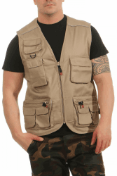 Herren Safari-Weste - Outdoor Arbeitsweste mit vielen Taschen - leicht, atmungsaktiv für Angeln Alltag Fahrradfahren Wandern Handwerk - Sommerweste mit Reißverschluss - Sportweste Freizeit L Beige Angebot bei HelloDeals