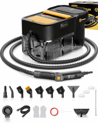 Gautye Dampfreiniger 3 stufig verstellbarer Griff, 10 Sekunden Aufheizzeit, 2L Wassertank, steam cleaner mit 18 Zubehörteilen, Dampfreiniger handgerät für Küche, Badezimmern, Boden, Autos, Fenstern Schwarz Angebot bei HelloDeals