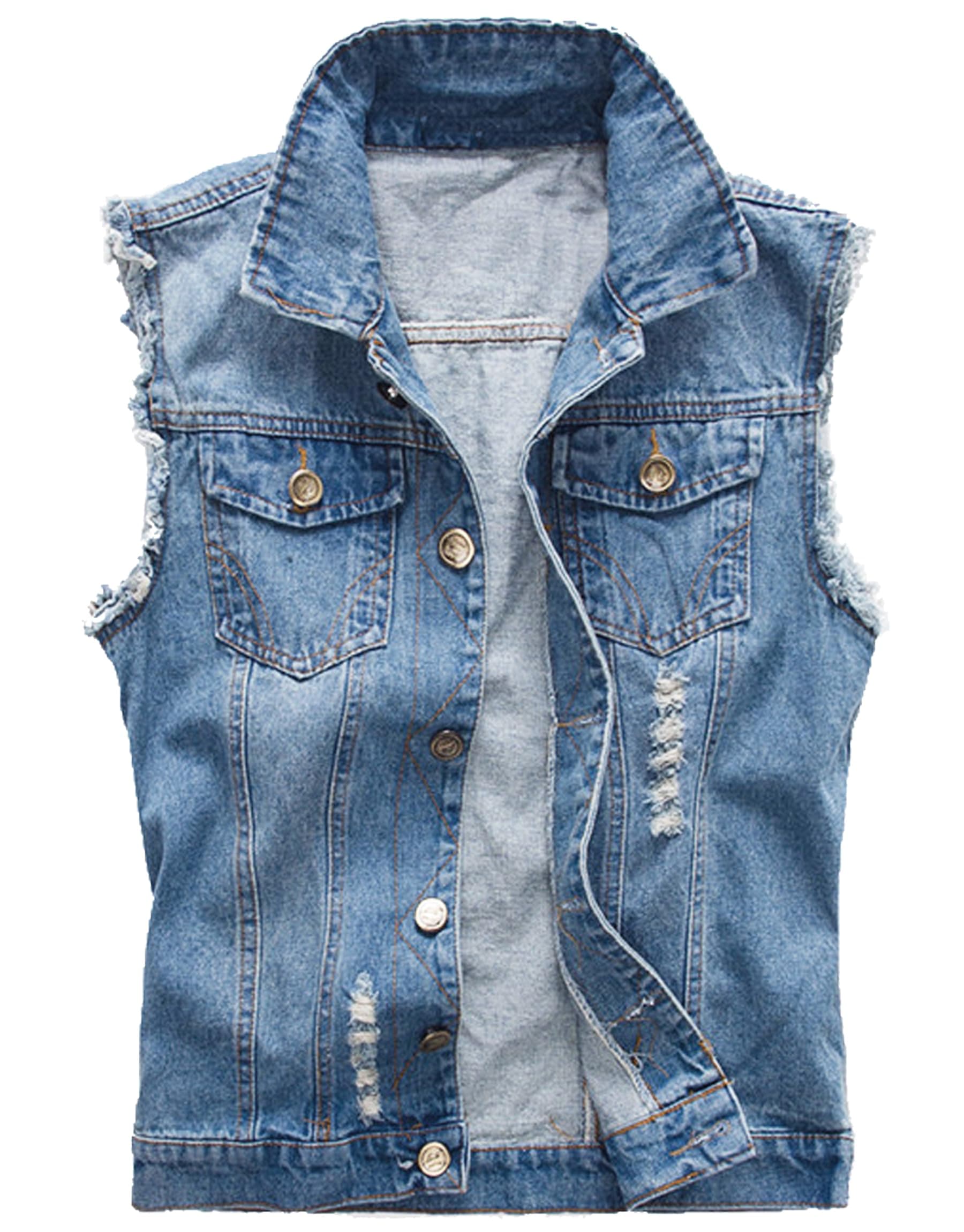 Herren Denim Westen Zerrissen Casual Ärmellos Biker Fashion Jeansweste L Blau Angebot bei HelloDeals