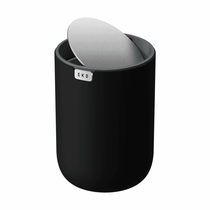 EKO Mini Tischmülleimer mit deckel, 1,5 L Kosmetikeimer Schwarz, Kleiner Tischabfalleimer für Bad, Schreibtisch, Schlafzimmer oder Auto, Mülleimer mit Edelstahl-Sockel, Small Table Bin, Papierkorb sc schwarz 1.5 Liters Angebot bei HelloDeals