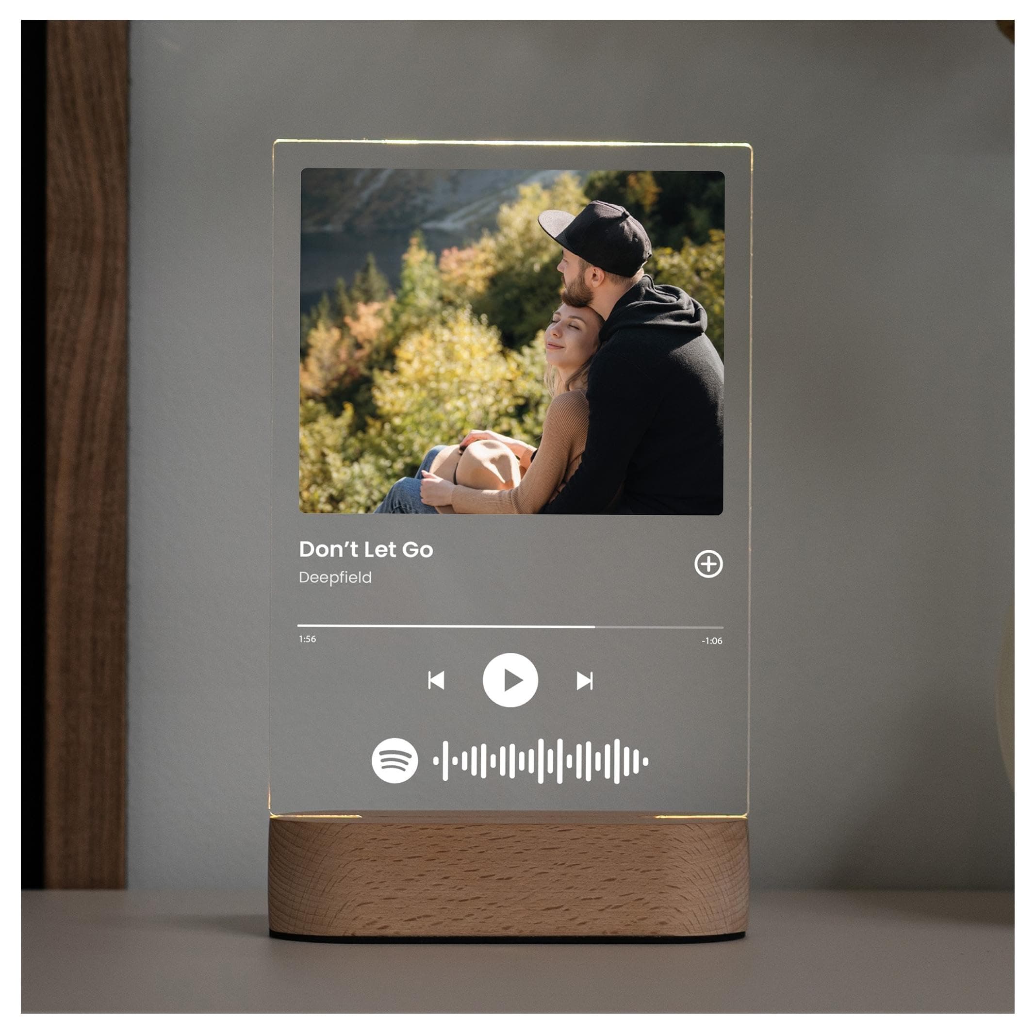 Spotify Song Cover Glas Bild mit Foto - Personalisiertes Album Cover aus Acrylglas 22x14,5cm - LED Fotogeschenk mit eigenem Foto - Jahrestag Geschenk für Ihn und Sie Valentinstag Angebot bei HelloDeals