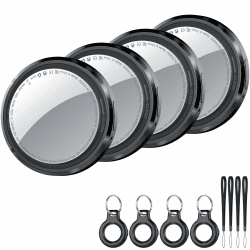 Air Tracker Tag Schlüsselfinder 4er Pack, Koffer Tracker Kompatibel mit Apple Wo ist? APP (Nur iOS), Bluetooth Key Finder für Gepäck/Taschen/Brieftasche, Smart KeyFinder, Austauschbarer Akku, Schwarz Schwarz / 4 Pcs Angebot bei HelloDeals