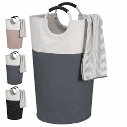 Wäschekorb 95L Faltbar Wäschesammler Wäschetonne Stoff Wäschebox mit Griff, Groß Wäschesortierer Aufbewahrungsbehälter für Flaschen Wäsche Kleidung Decken Kissen, 39x39x79cm (Dunkelgrau) L-95L Dark Gray With Beige Angebot bei HelloDeals
