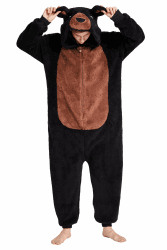 Unisex Erwachsene Bär Onesie Kostüm Pyjama Halloween Cosplay Kostüm Neuheit Tier SHU Velveteen Weihnachten Schlafanzug Pyjamas Set für Familie & Paare XL Schwarz Angebot bei HelloDeals