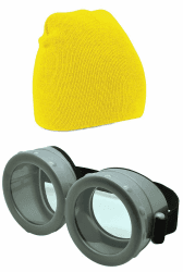 ASVP Shop Lustige Cartoon-Figur mit Brillenaugen – Gelbe Figur – Für Halloween- und Karnevalskostümpartys Beanie & Goggle Set Angebot bei HelloDeals