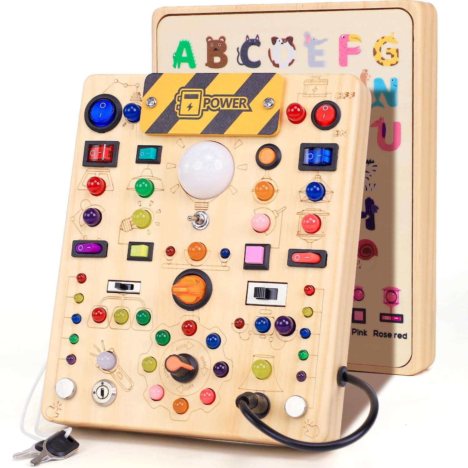 Montessori Spielzeug Busy Board ab 1 Jahr, Activity Board aus Holz, Motorikspielzeug mit 19 Schaltern 40 LED-Leuchten, Lernspielzeug für Kinder 1-3 Jahre Baby Spielzeug & Geschenk für Jungen & Mädchen Angebot bei HelloDeals