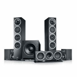Teufel Theater 500 Surround 5.1 Heimkino-Set - Kinoatmosphäre Surround Sound System, Mächtiger Subwoofer, Allrounder für Musik, Filmton und Games, Dipol-Rear-Lautsprecher, Bassreflex - schwarz Angebot bei HelloDeals