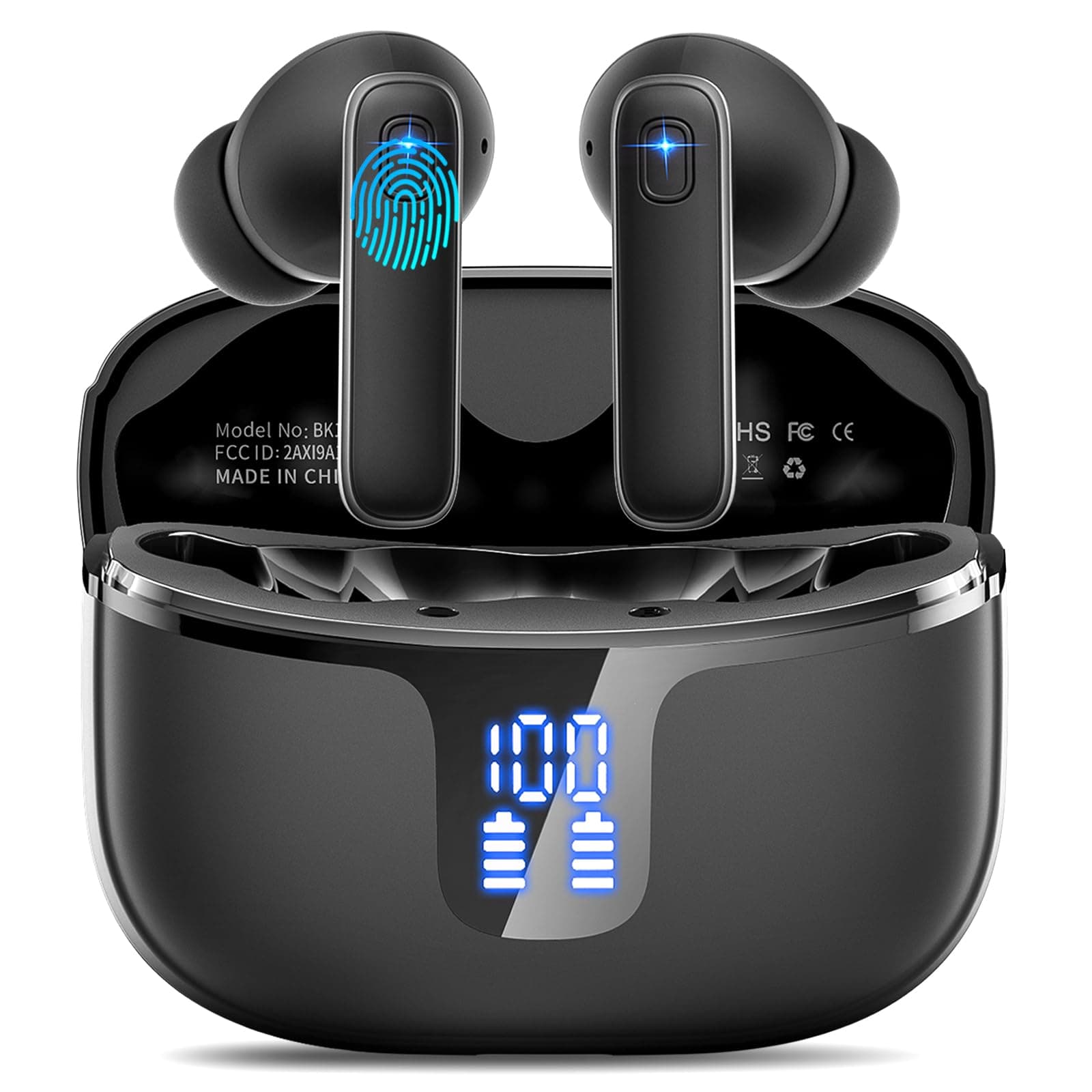 Bluetooth Kopfhörer, 2026 Stereo-Bass 3.0 Kopfhörer Kabellos Bluetooth, ENC Noise Cancelling Wireless Earbuds, 48 Std Spielzeit USB-C in Ear Ohrhörer, IP-X7 Wasserdicht Headphones Sport Gym Running A-Schwarz Angebot bei HelloDeals