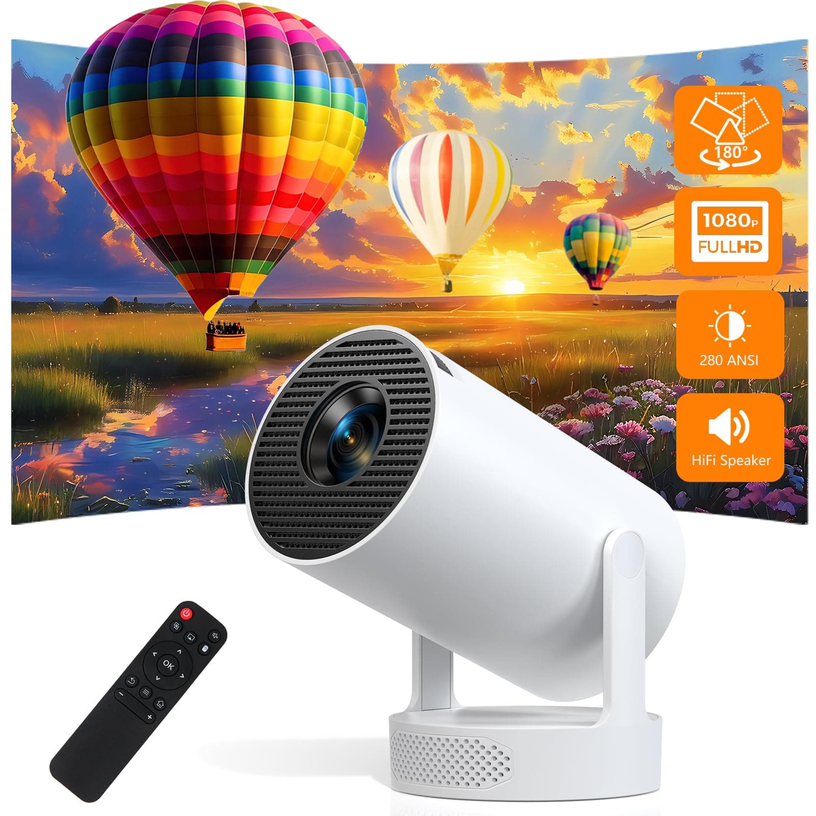 Smart Mini Beamer, 1080P unterstützt 4K, mit Auto-Keystone & Manueller Fokussierung, 280 ANSI Lumen, WiFi 6 & Bluetooth 5.0, Tragbarer Beamer für Schlafzimmer und Heimkino(Beige) Angebot bei HelloDeals