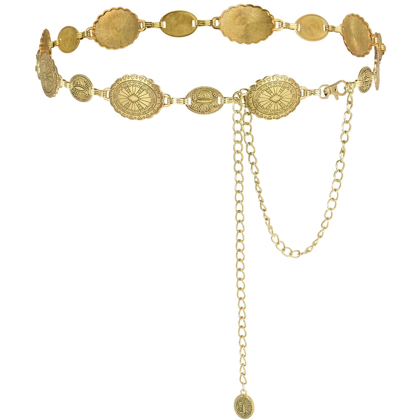 Metall Kettengürtel, Verstellbare Taillenkette aus Metall für Damen, Western-Cowgirl-Kleidergürtel, Goldfarbene Taillenkette, geeignet für Kleider und Jeans A-gold,150 Angebot bei HelloDeals