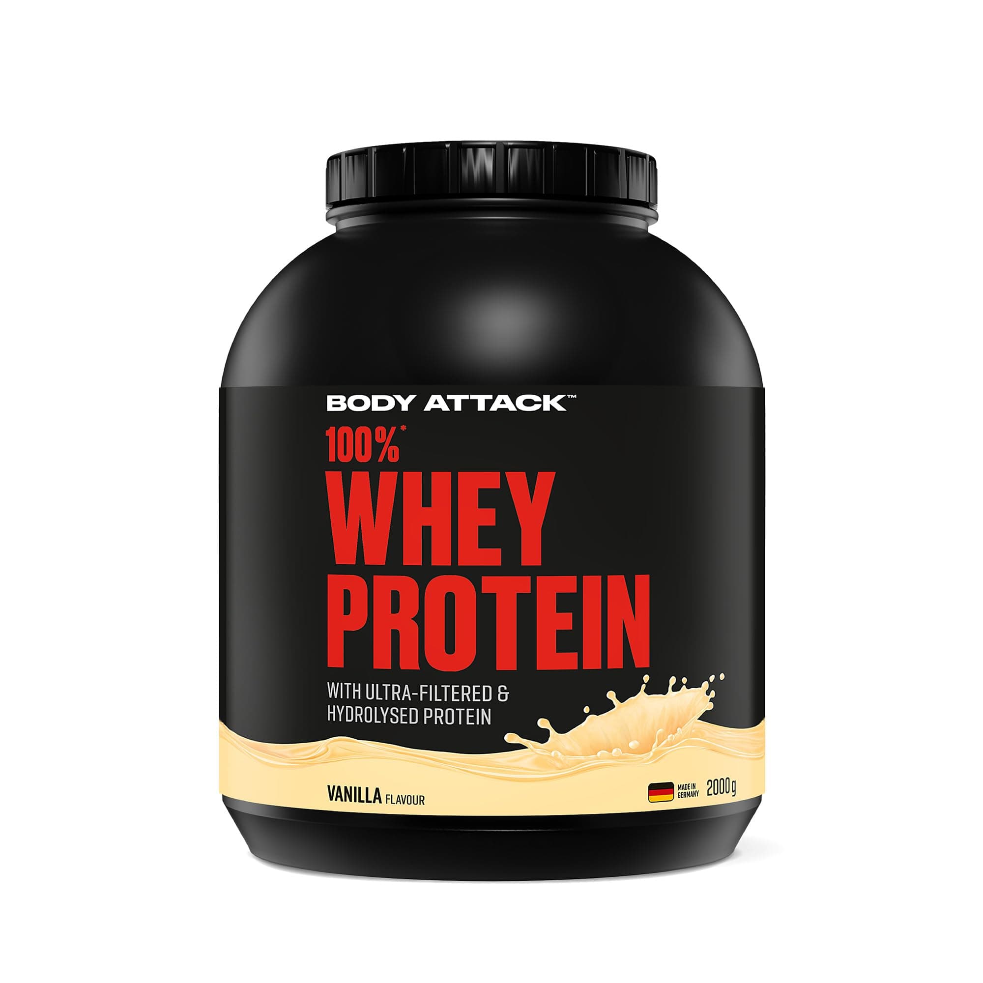 Body Attack 100% Whey Protein Vanilla, 2 kg - Made in Germany - extra cremiges Eiweißpulver mit Hydrolysat und BCAA´s, unterstützt Muskelaufbau und Diäten, für alle Sportler & Athleten Vanille 2 kg (1er Pack) Angebot bei HelloDeals