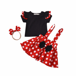 Baby Mädchen Röcke Set Kleinkind Overall Kleid Ostern Kleidung kurze Ärmel Shirt + Strumpfhalter Rock mit Stirnband Sommer Outfit 18-24 Monate Rot Angebot bei HelloDeals