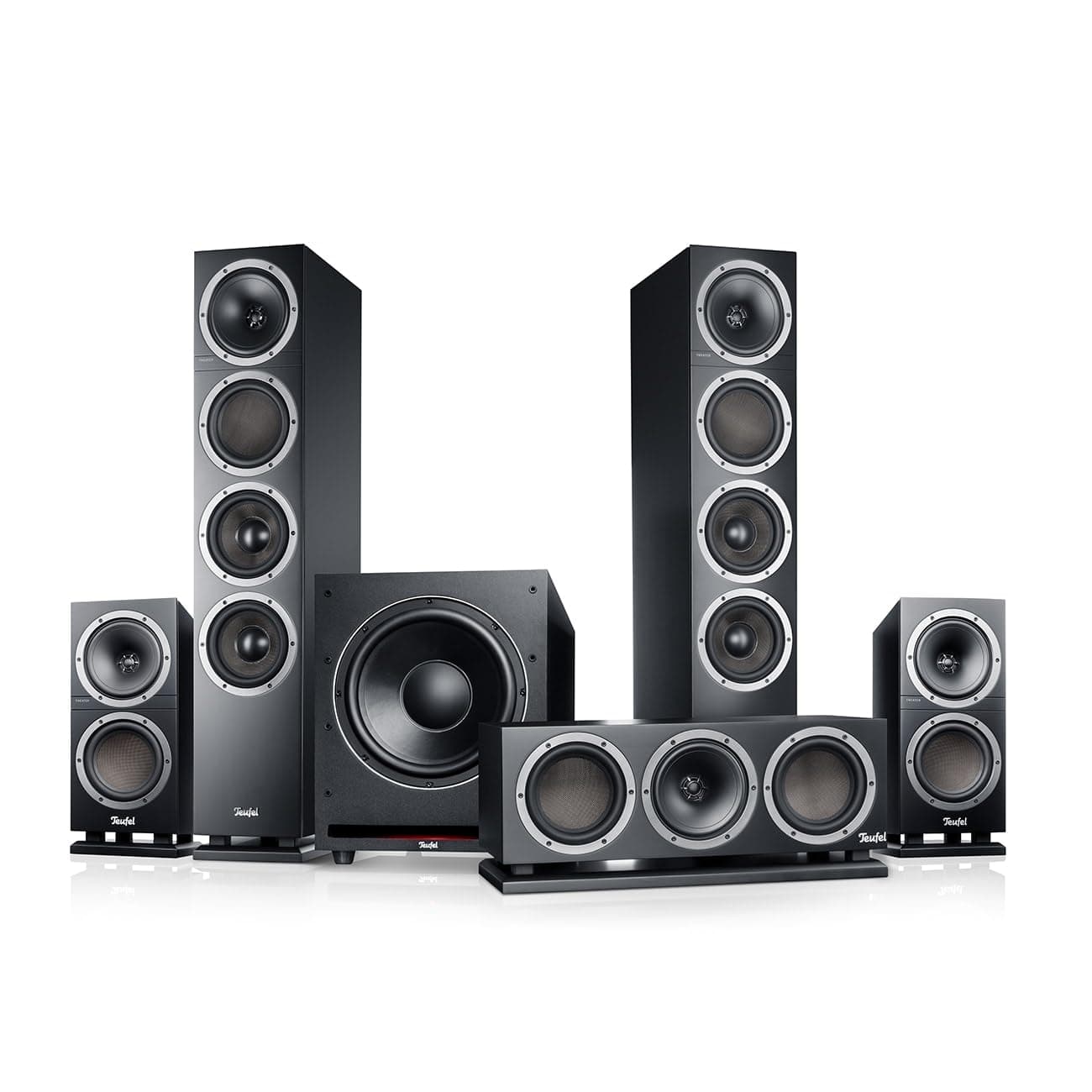 Teufel Theater 500 Surround Direkt 5.1 Heimkino-Set - Kinoatmosphäre Surround Sound System, Mächtiger Subwoofer, Allrounder für Musik und Filmton sowie eine präzise Ortung bei Games - schwarz Angebot bei HelloDeals