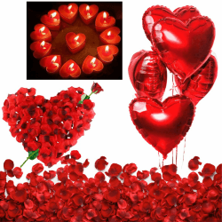 Romantische Kerzen Rote Teelichter und Rosenblätter, Romantisch Deko Set, Teelichter Herzform, Seide Rote Rosenblüten, Herzförmige Folienballons Angebot bei HelloDeals