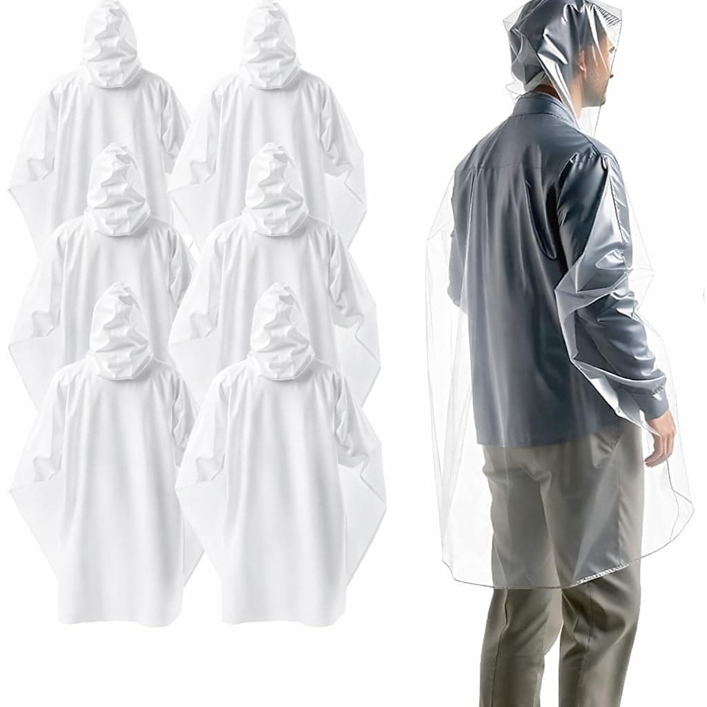 Einweg & Einmal Regenjacke mit Kaputze - Einheitsgröße - Regencape Festival - Regenponcho -Regenumhang - transparent & wasserdicht für Fahrrad & Erwachsene - Damen & Herren (Mengenauswahl) Einheitsgröße 6x Transparent Angebot bei HelloDeals