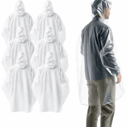 Einweg & Einmal Regenjacke mit Kaputze - Einheitsgröße - Regencape Festival - Regenponcho -Regenumhang - transparent & wasserdicht für Fahrrad & Erwachsene - Damen & Herren (Mengenauswahl) Einheitsgröße 6x Transparent Angebot bei HelloDeals